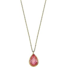 Sembol Gold Altın Taşlı Kolye Pink Topaz 1.2 cm