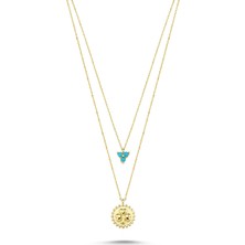 Sembol Gold Altın Cemre Kolye 14K Papatyalı Firuze Taşlı