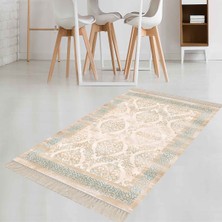 Bona Fortuna Osmanlı Motifler Desenli Dijital Baskı Yıkanabilir Kaymaz Taban Klasik Salon Halı ve Yolluk(Turkuaz)