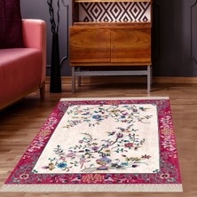 Bona Fortuna Çiçek Desenli Etnik Dijital Baskı Yıkanabilir Kaymaz Taban Salon Halı ve Yolluk