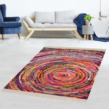 Bona Fortuna Rengarenk Geometrik Girdap Desenli Dijital Baskı Yıkanabilir Kaymaz Taban Modern Salon Halı