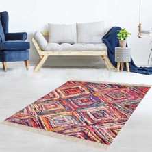 Bona Fortuna Rengarenk Geometrik Karo Desenli Dijital Baskı Yıkanabilir Kaymaz Taban Modern Salon Halı