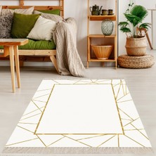 Bona Fortuna Mermer Desenli Gold Çerçeveli Dijital Baskı Yıkanabilir Modern Salon Halı ve Yolluk