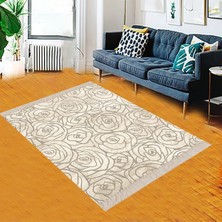 Bona Fortuna Gül Desenli Dijital Baskı Yıkanabilir Kaymaz Taban Modern Salon Halısı ve Yolluk
