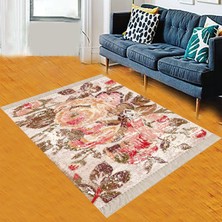 Bona Fortuna Patchwork Gül Desenli Dijital Baskı Yıkanabilir Kaymaz Taban Bej Modern Salon Halı