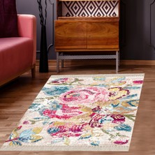 Bona Fortuna Patchwork Gül Desenli Dijital Baskı Yıkanabilir Kaymaz Taban Eskitme Salon Halı