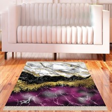 Bona Fortuna Mermer Desenli Gold Şeritli Dijital Baskı Yıkanabilir Kaymaz Taban Modern Salon Halısı