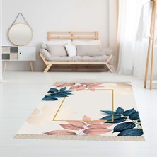 Bona Fortuna Yaprak Desenli Çerçeveli Dijital Baskı Yıkanabilir Düz Salon Halısı ve Yolluk