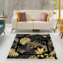 Bona Fortuna Gold Yaprak Desenli Tropikal Desen Dijital Baskı Yıkanabilir Eskitme Salon Halı ve Yolluk
