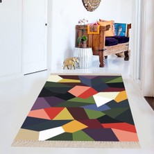 Bona Fortuna Geometrik Şekiller Desenli Renkli Dijital Baskı Yıkanabilir Kaymaz Taban Kilim Model Salon Halısı
