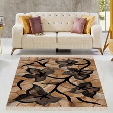 Bona Fortuna Yaprak Desenli Toprak Tonlar Dijital Baskı Kaymaz Taban Yıkanabilir Klasik Salon Halı ve Yolluk