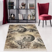 Bona Fortuna Ay Çiçek Doğa Desenli Dijital Baskı Yıkanabilir Kaymaz Taban Salon Halı ve Yolluk