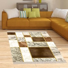 Bona Fortuna Mermer Desenli Gold Şeritli Dijital Baskı Yıkanabilir Kaymaz Taban Kilim Model Salon Halısı