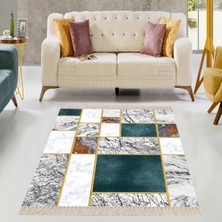 Bona Fortuna Mermer Desenli Gold Şeritli Dijital Baskı Yıkanabilir Kaymaz Taban Kilim Model Salon Halısı