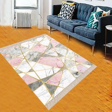 Bona Fortuna Mermer Desenli Gold Şeritli Dijital Baskı Yıkanabilir Kaymaz Taban Kilim Model Salon Halısı