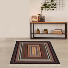 Bona Fortuna Renk Bloklu Kilim Desenli Etnik Dijital Baskı Yıkanabilir Modern Salon Halı ve Yolluk