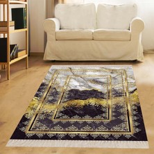 Bona Fortuna Mermer Desenli Gold Geçişli Dijital Baskı Yıkanabilir Kaymaz Taban Modern Salon Halısı ve Yolluk