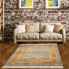 Bona Fortuna Eskitme Model Sarı Çerçeveli Dijital Baskı Yıkanabilir Kaymaz Taban Salon Halı ve Yolluk