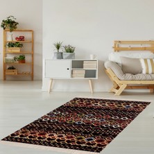 Bona Fortuna Renkli Geometrik Karo Desenli Dijital Baskı Yıkanabilir Kaymaz Taban Etnik Kilim Desen Salon Halısı
