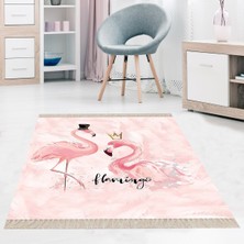 Bona Fortuna Pembe Flamingo Dijital Baskı Yıkanabilir Kaymaz Taban Modern Salon Halısı ve Yollu