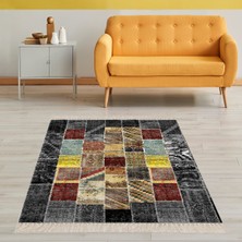 Bona Fortuna Kırkyama Patcwork Desen Etnik Dijital Baskı Yıkanabilir Kaymaz Taban Salon Halı ve Yolluk