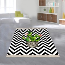 Bona Fortuna Kaktüs Desenli Zigzag Model Dijital Baskı Yıkanabilir Kaymaz Taban Modern Salon Halısı ve Yolluk