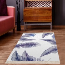 Bona Fortuna Kuş Tüyü Desenli Dijital Baskılı Kaymaz Taban Yıkanabilir Modern Salon Halısı ve Yolluk