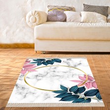Bona Fortuna Yaprak Mermer Desenli Dijital Baskı Yıkanabilir Kaymaz Taban Modern Salon Halısı ve Yolluk