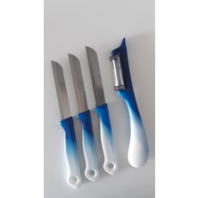 Solingen 3 Adet Ebruli Mavi Meyve Bıçağı ve 1 Adet Topuz Saplı Yan Soyacak Seti