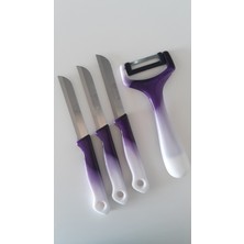 Solingen 3 Adet Ebruli Mor Meyve Bıçağı ve 1 Adet Düz Soyacak Seti
