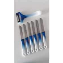 Solingen 6 Adet Ebruli Mavi Meyve Bıçağı ve 1 Adet Düz Soyacak Seti