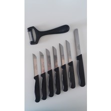 Solingen 6 Adet Simli Siyah Meyve Bıçağı 1 Adet Düz Soyacak ve 1 Adet Mikro Tırtıklı Doğrama Bıçağı Seti