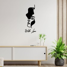 New Jargon El Yazısı With Love Kadın ve Erkek Duvar Yazısı Sticker 60x24cm - Siyah