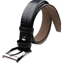 Varetta Erkek Suni Lüks Deri Desenli Mat Siyah Kemer