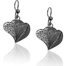 Midyat Nurtaş Gümüş Kalp Model Oksitli Telkari Gümüş Küpe