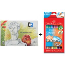 Alex Schoeller Resim Defteri 35 x 50 cm 120 gr + Faber-Castell Bicolor 12+24 Kuru Boya