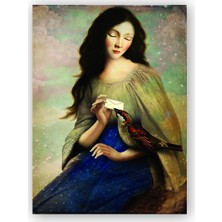 Caka Tablo   Ahşap Tablo Mektupçu Kuş Kadın