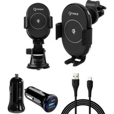 Ktools Smart Qı Wireless Akıllı Kablosuz Hızlı Araç Şarj Cihazı ve Kablolu Çakmaklık Şarj Cihazı