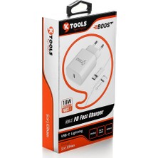 Ktools Boost Pd 18W 3A Iphone Lightning USB C Hızlı Şarj Cihazı