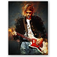 Caka Tablo   Ahşap Tablo Kurt Cobain Sahnede Çizim