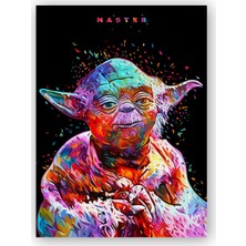 Caka Tablo   Ahşap Tablo Siyah Zeminde Star Wars Yoda