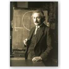 Caka Tablo   Ahşap Tablo Albert Einstein Tahta Önünde Siyah Beyaz Fotoğraf