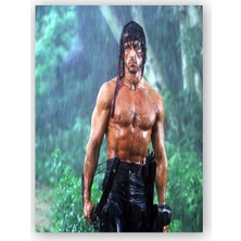 Caka Tablo   Ahşap Tablo John Rambo Sylvester Stallone Yağmur Altında