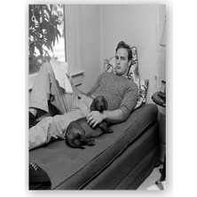Caka Tablo   Ahşap Tablo Marlon Brando ve Siyah Köpeği