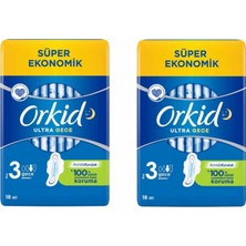 Orkid Ultra Extra Gece 3 Numara Ped Anında Kuruluk 18'li x 2