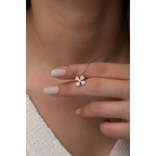 Nereze 925 Ayar Rose Minik Yonca Kolye Kadın Gümüş Kolye