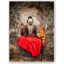 Caka Tablo   Ahşap Tablo Renkli Giysili Hint Fakiri