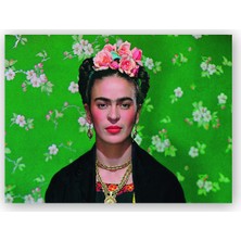 Caka Tablo   Ahşap Tablo Frida Kahlo Yeşil Zeminde