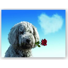 Caka Tablo   Ahşap Tablo Sevimli Köpek Gül Kalp Aşk