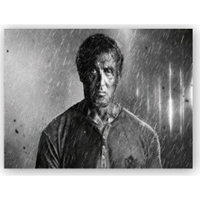 Caka Tablo   Ahşap Tablo Rambo Last Blood Sylvester Stallone Yağmur Altında